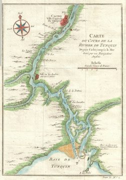1750 Bellin Map of Tonkin River, Vietnam