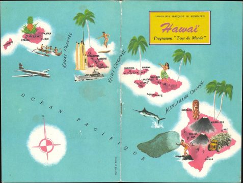 1962 Association Francaise de Geographie Pictorial Map of Hawaii