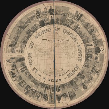 1875 Hetzel Board Game Map of Jules Verne's 'Around the World in 80 Days'