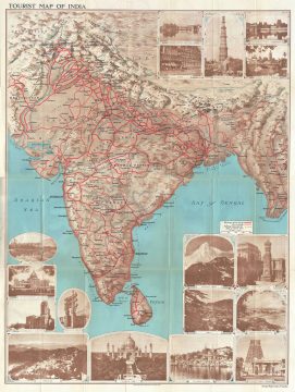 1930 Philip Tourist Map of India (w/ monuments)