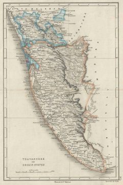 1854 Pharoah and Company Map of the Travancore and Cochin States, Kerala, India