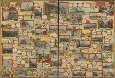 1900 Board Game With Map of World and Views of Important Cities