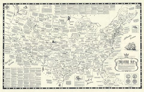 1957 Drake Treasure Map of the United States