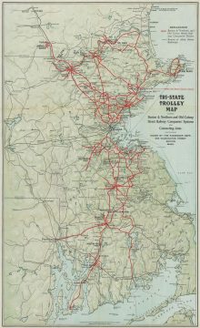 1907 Peters Map of Massachusetts, New Hampshire, Rhode Island Trolley Lines
