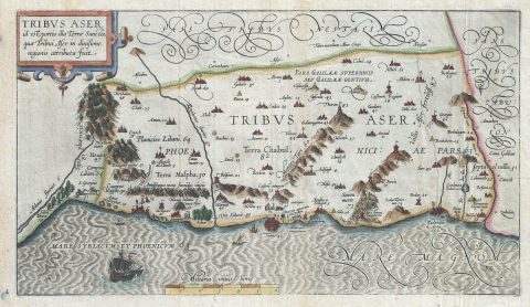1590 Adrichem Map of Tribe of Asher, Israel (Western Galilee, Mount Hermon)