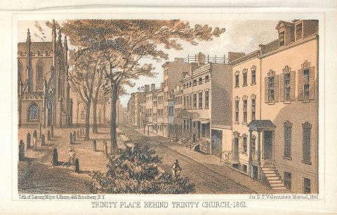1862 Valentine View of Trinity Church (Financial District), New York City