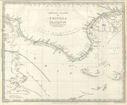 1837 S.D.U.K. Map of Tripoli, Libya on the Barbary Coast, Northern Africa