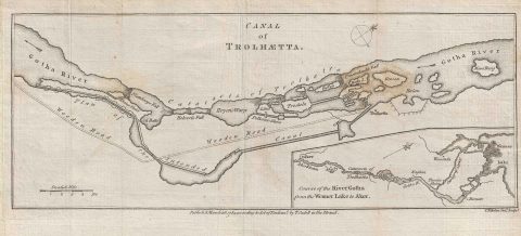 1784 Kitchen Map or Plan of the Trolhaetta Canal, Sweden
