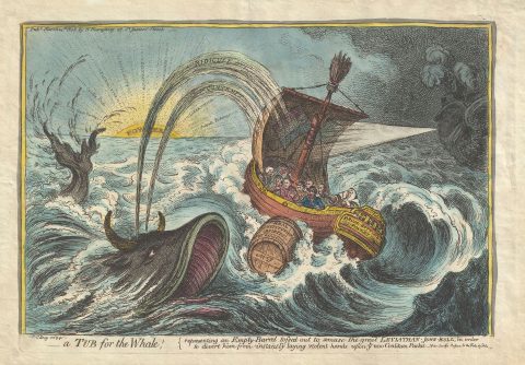 1806 Gillray Political Satirical Aquatint of A Tub for a Whale