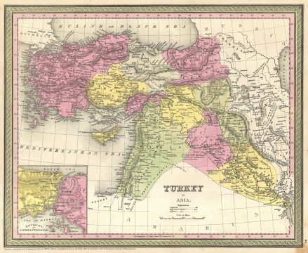 1854 Mitchell Map of Turkey, Syria, Iraq, and the Holy Land