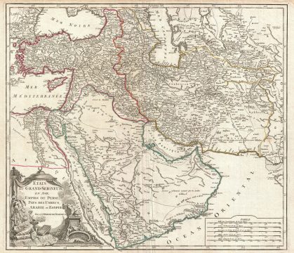 1753 Vaugondy Map of Persia, Arabia and Turkey