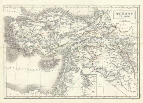 1844 Black Map of Turkey in Asia