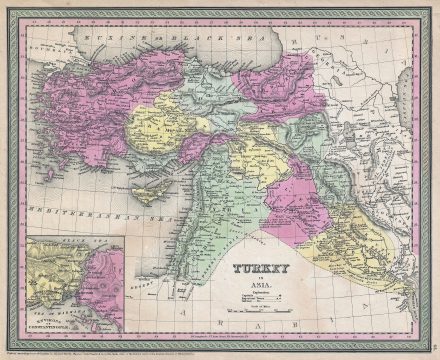 1853 Mitchell Map of Turkey in Asia ( Palestine, Syria, Iraq, Turkey )