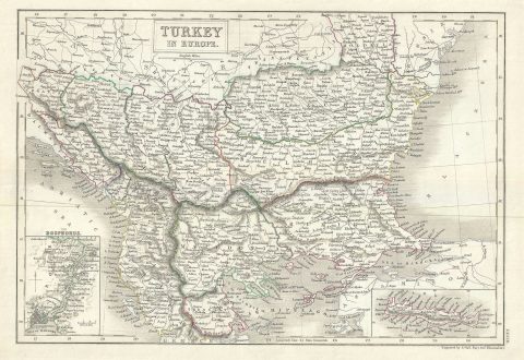 1844 Black Map of Turkey in Europe and Greece