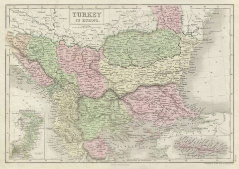 1851 Black Map of Turkey in Europe