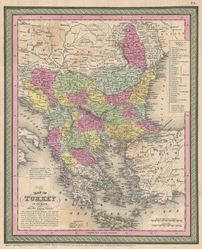1853 Mitchell Map of Turkey in Europe and Greece ( Greece, Balkans, Macedonia )