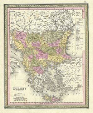 1849 Mitchell Map of Turkey in Europe (Greece, Macedonia, Balkans)