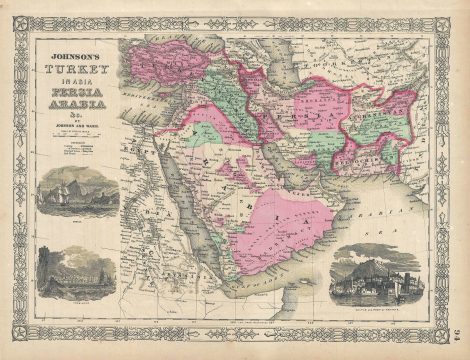 1865 Johnson Map of Arabia, Persia, Turkey and Afghanistan (with Iran and Iraq)