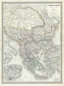1860 Dufour Map of Greece and the Balkans