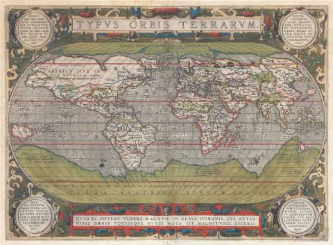 1592 Ortelius Map of the World: Typus Orbis Terrarum