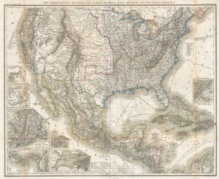1855 Stein and Heck Map of the United States (w/German Colony of Wartburg)
