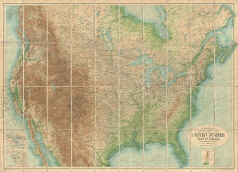 1915 Bartholomew Map of United States and Part of Canada, showing Railroads