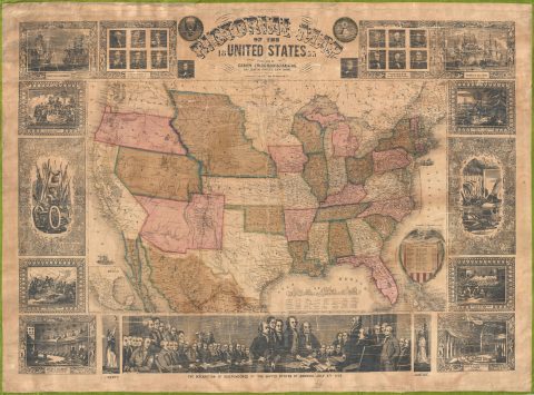 1855 Bridgman and Fanning Wall Map of the United States