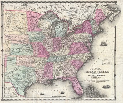 1862 Colton Pocket Map of the United States ( Civil War )