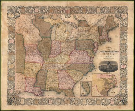 1846 Ensign and Thayer Wall Map of the United States w/ Texas, Florida, and Oregon Inset
