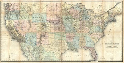 1868 Land Office Map of the United States w/ Gold Deposits