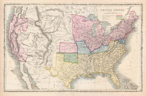 1862 Shaffner Map of the United States w/ Slaveholding States (Civil War)