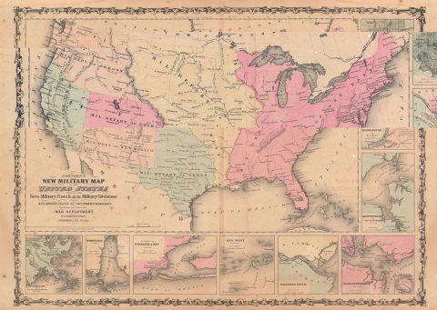 1862 Johnson Military Map of the United States in Seven Departments