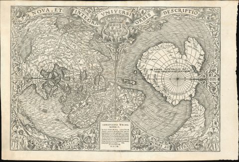 1540 Oronce Fine Double Cordiform Map of the World on Polar Projection