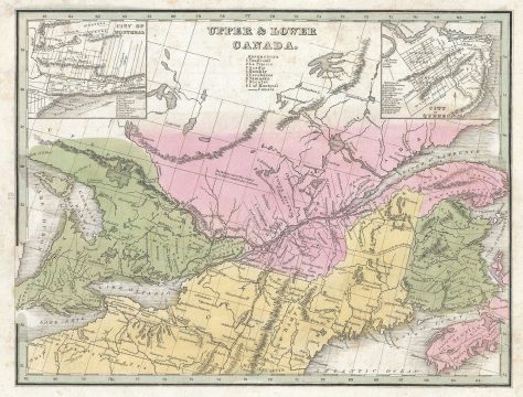 1835 Bradford Map of Upper Canada (Ontario) and Lower Canada (Quebec)