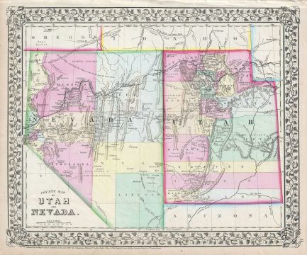1867 Mitchell Map of Utah and Nevada