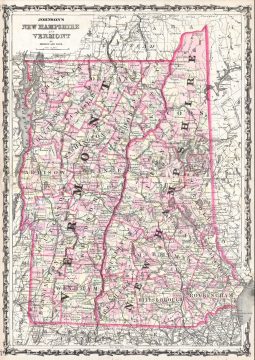1861 Johnson Map of Vermont and New Hampshire
