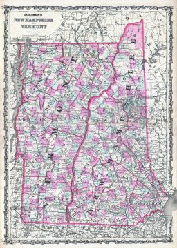1862 Johnson Map of Vermont and New Hampshire