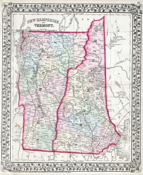 1874 Mitchell Map of New Hampshire and Vermont