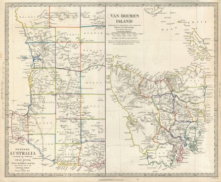 1849 S.D.U.K. Map of Tasmania or Van Diemen's Land and Western Australia