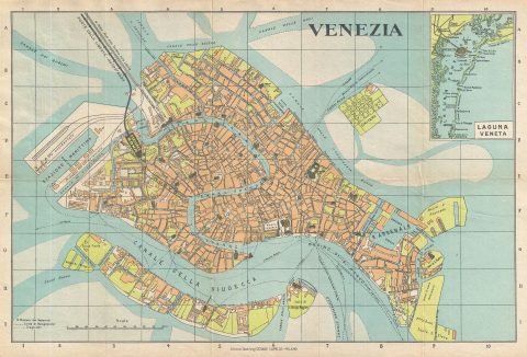 1950 Capello Pocket Map or Plan of the City of Venice, Italy