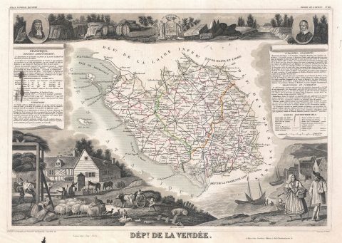 1852 Levasseur Map of the Department De La Vendee, France (Fiefs Vend�ens Wine)