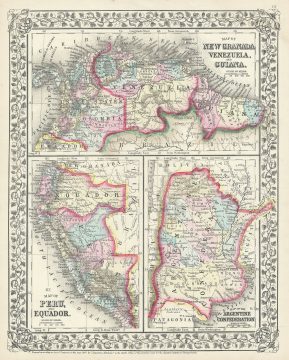 1867 Mitchell Map of Colombia, Venezuela, Guiana, Peru, Ecuador, and Argentina