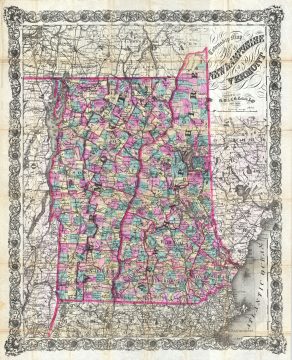 1892 Colton Pocket Map of Vermont and New Hampshire