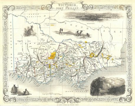1851 Tallis and Rapkin Map of Victoria (with Gold Deposits), Australia
