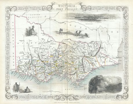 1851 Tallis and Rapkin Map of Victoria, Australia (with Gold Deposits)