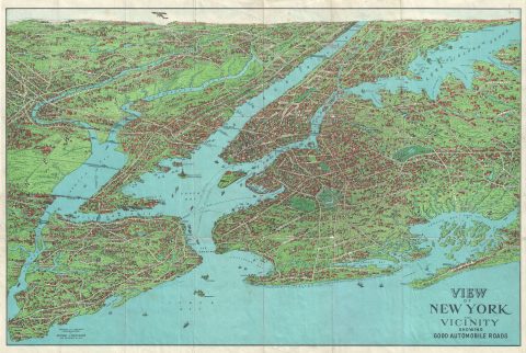 1929 Nostrand Birds Eye View Map of New York City, New York