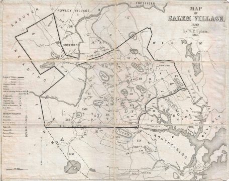 1866 W. P. Upham Map of the Village of Salem, Massachusetts, during the 1692 Witchcraft Trials