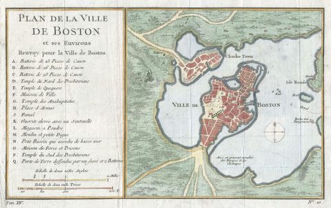 1756 Bellin Map of Boston, Massachusetts