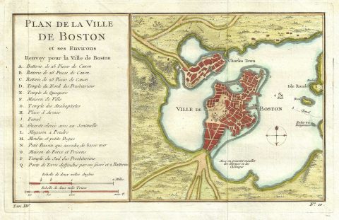 1756 Bellin Map or Plan of Boston, Massachusetts