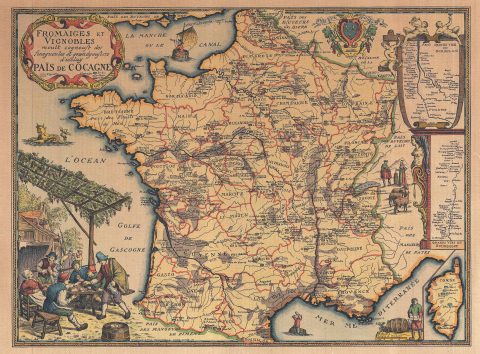 1963 Derveaux Map of Cheese Makers and Wineries in France